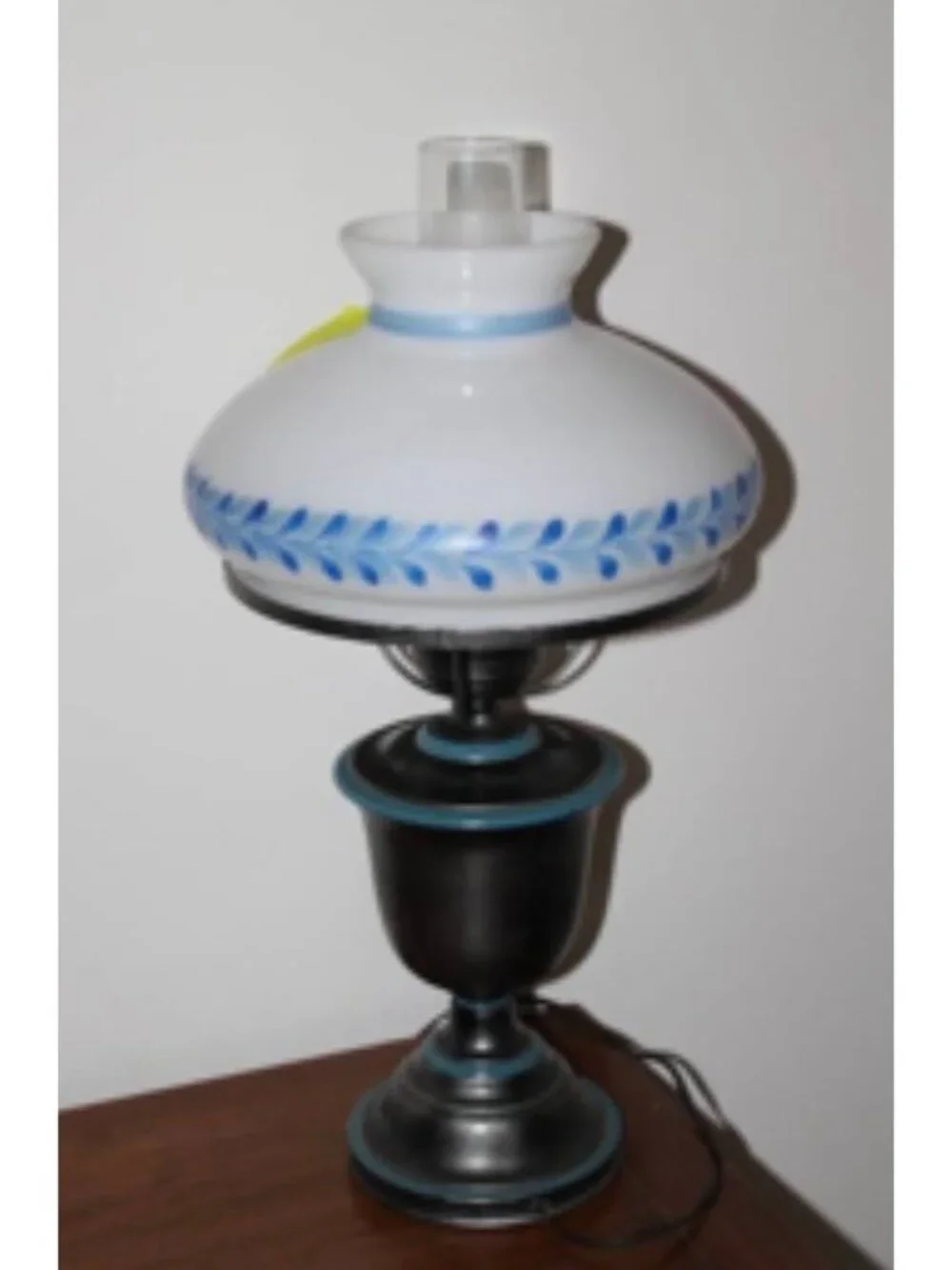 Blue and grey glass and metal lamp